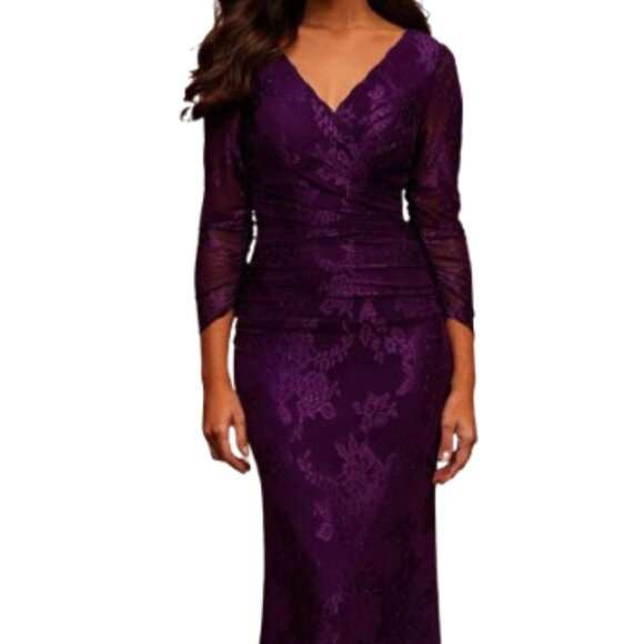 NWT La Femme 32491 Lace Mother of the Bride Dress Eggplant Size 14 - Picture 1 of 6
